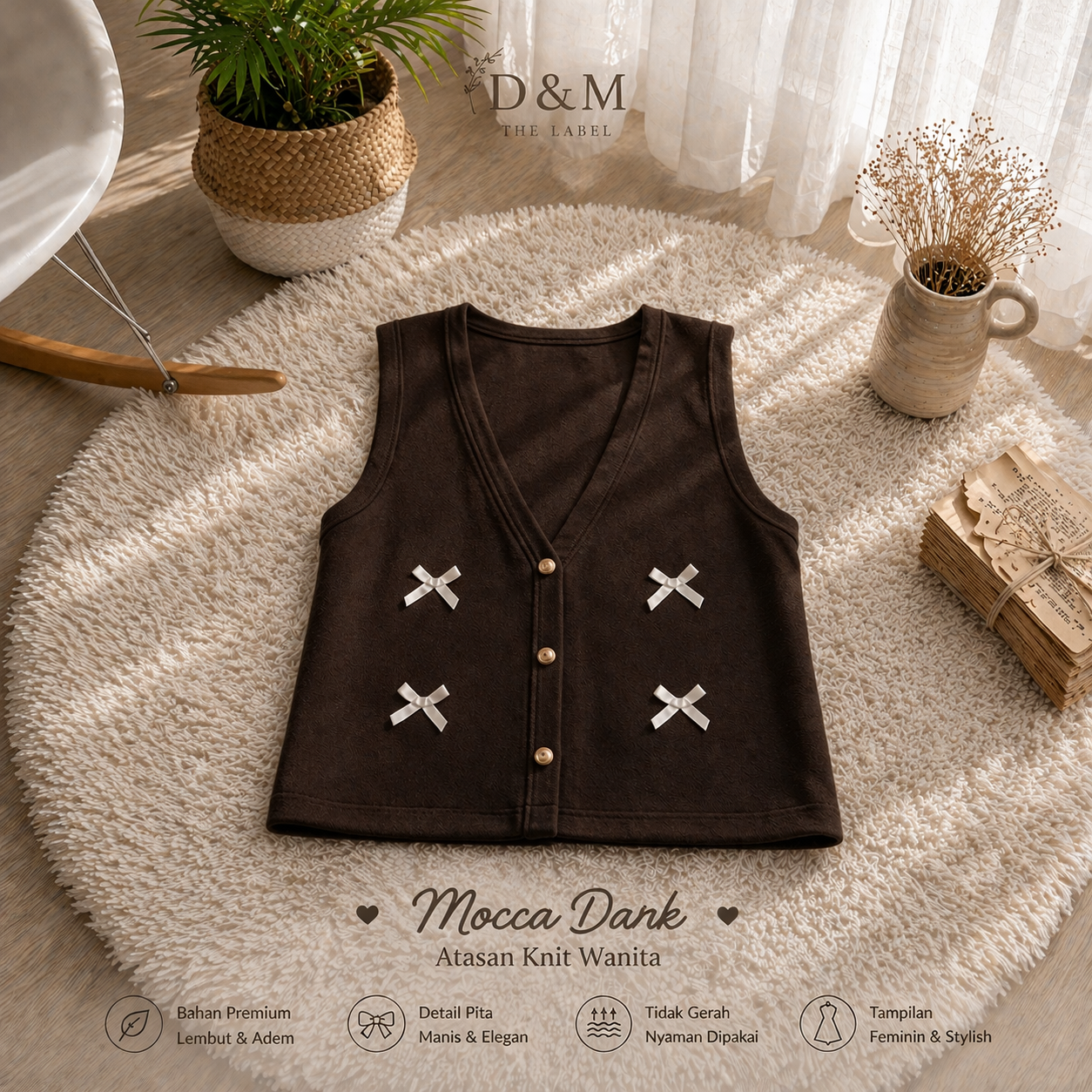 Atasan Knit Wanita Pita Kecil Snowrib Premium | Cardigan Wanita Kekinian | Outer Cewek Simple Elegan, foto 6