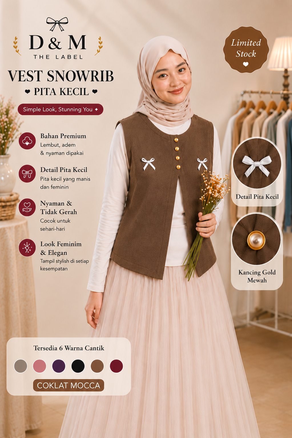 Vest Wanita Knit Snowrib Pita Kecil Outer Rajut Korean Style Tanpa Lengan Simple Elegant D&M The Label, foto 4