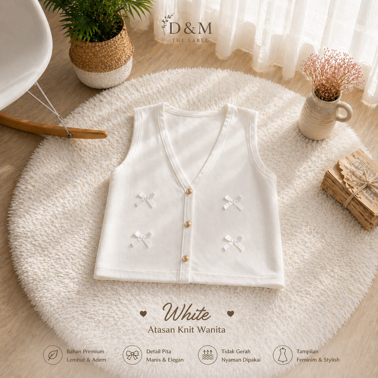 Atasan Knit Wanita Pita Kecil Snowrib Premium | Cardigan Wanita Kekinian | Outer Cewek Simple Elegan, foto 4