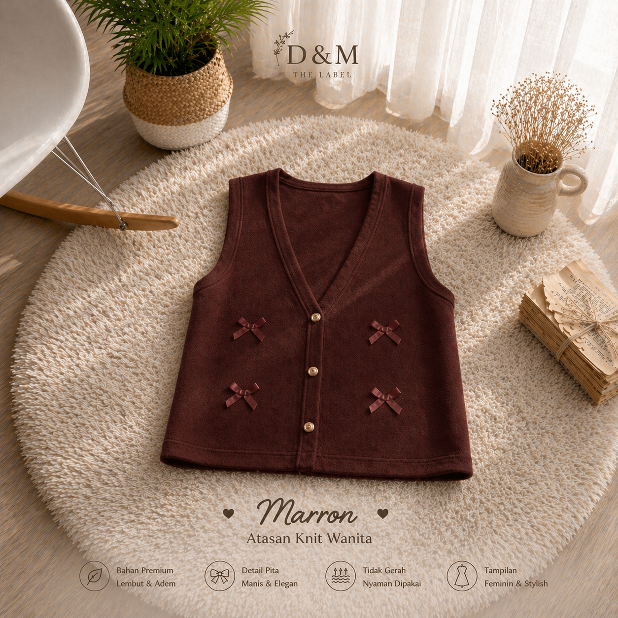 Atasan Knit Wanita Pita Kecil Snowrib Premium | Cardigan Wanita Kekinian | Outer Cewek Simple Elegan, foto 7