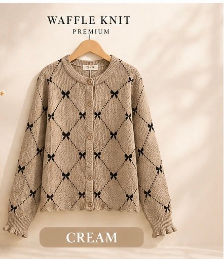 Cardigan Waffle Knit Wanita Premium | Outer Rajut Korea Motif Pita | Atasan Cewek Kekinian Adem & Nyaman, foto 7