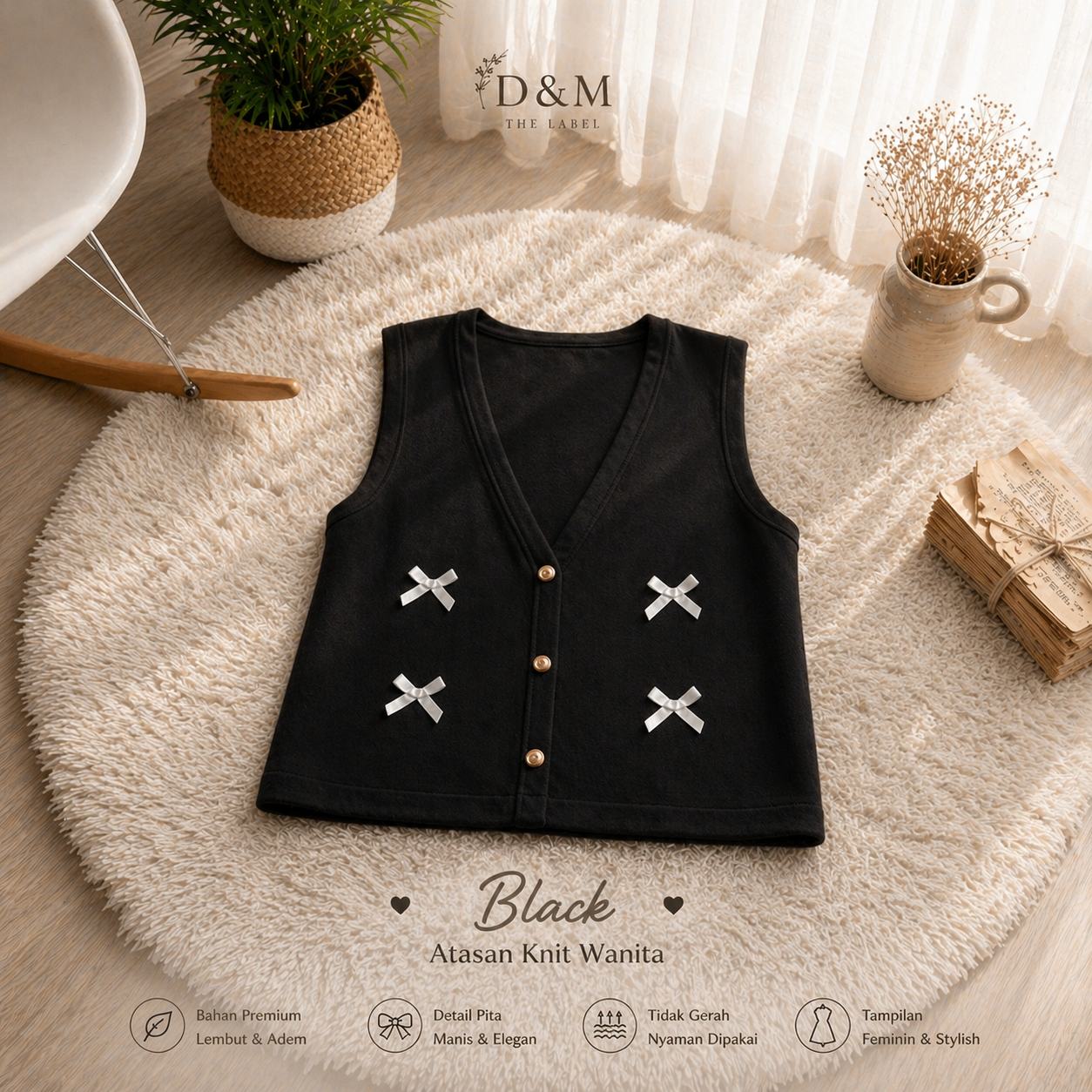 Atasan Knit Wanita Pita Kecil Snowrib Premium | Cardigan Wanita Kekinian | Outer Cewek Simple Elegan, foto 5