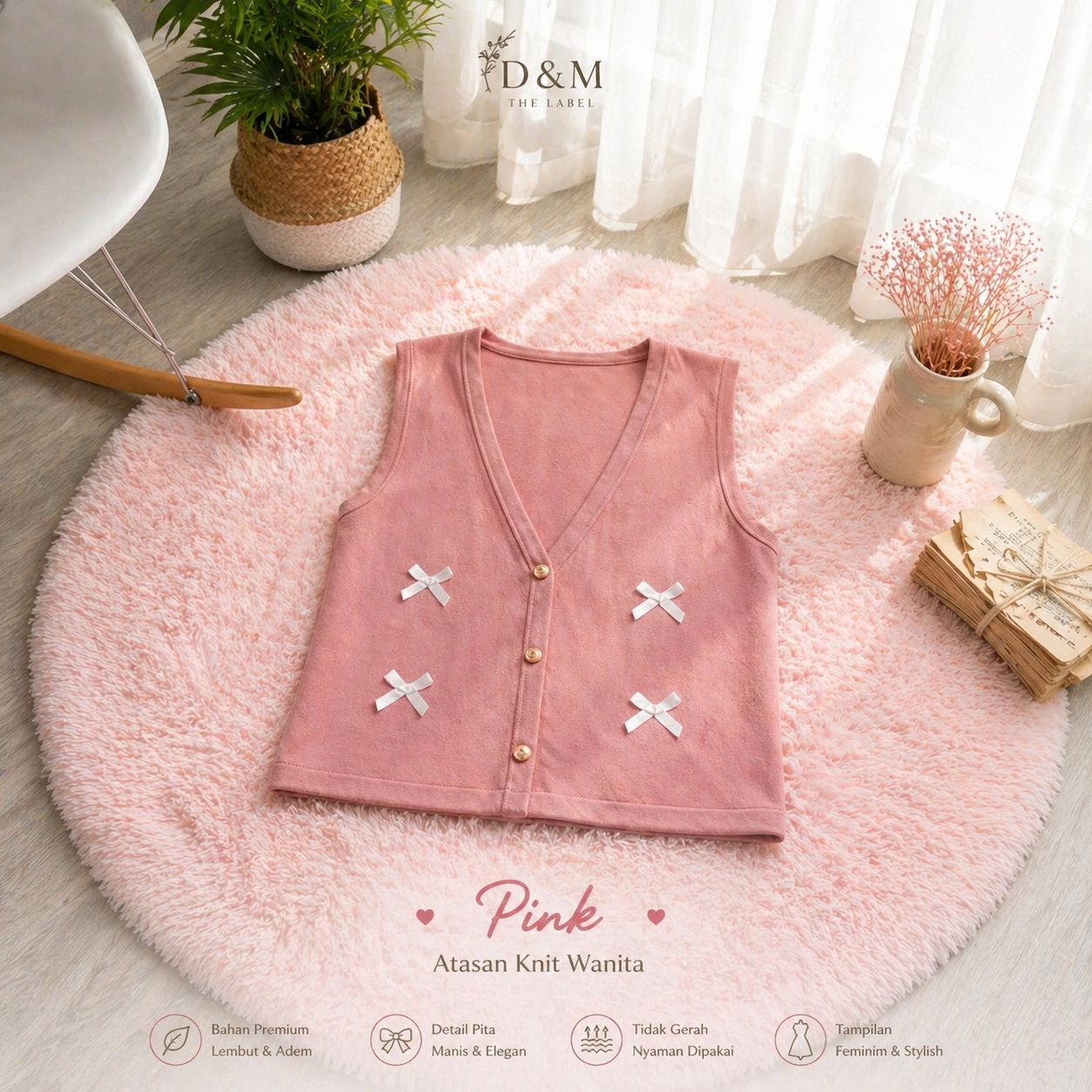 Atasan Knit Wanita Pita Kecil Snowrib Premium | Cardigan Wanita Kekinian | Outer Cewek Simple Elegan, foto 2