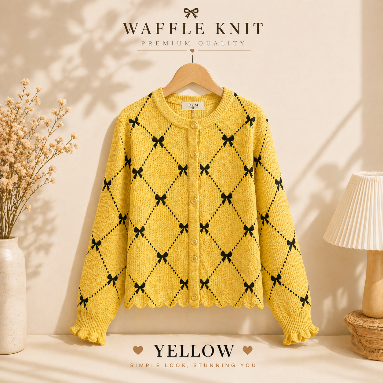Cardigan Waffle Knit Wanita Premium | Outer Rajut Korea Motif Pita | Atasan Cewek Kekinian Adem & Nyaman, foto 2