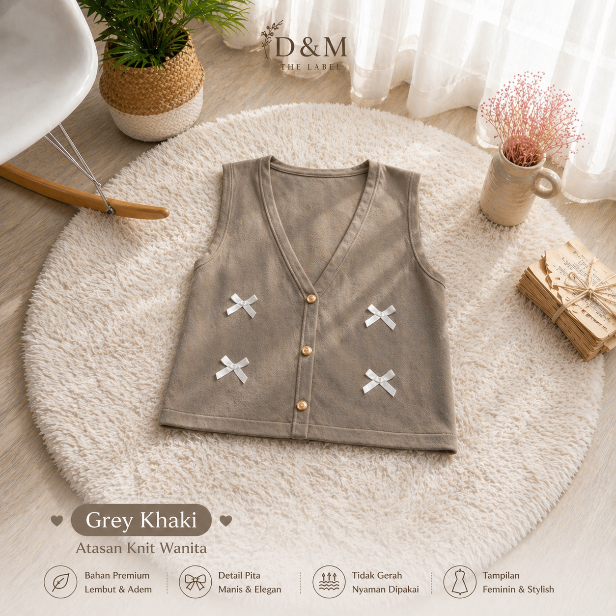 Atasan Knit Wanita Pita Kecil Snowrib Premium | Cardigan Wanita Kekinian | Outer Cewek Simple Elegan, foto 3