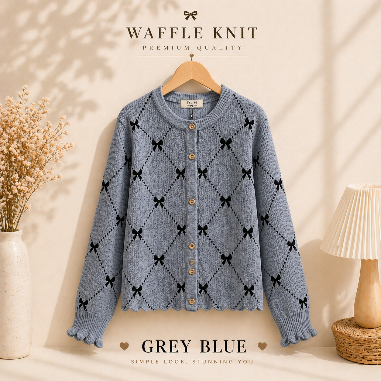 Cardigan Waffle Knit Wanita Premium | Outer Rajut Korea Motif Pita | Atasan Cewek Kekinian Adem & Nyaman, foto 4