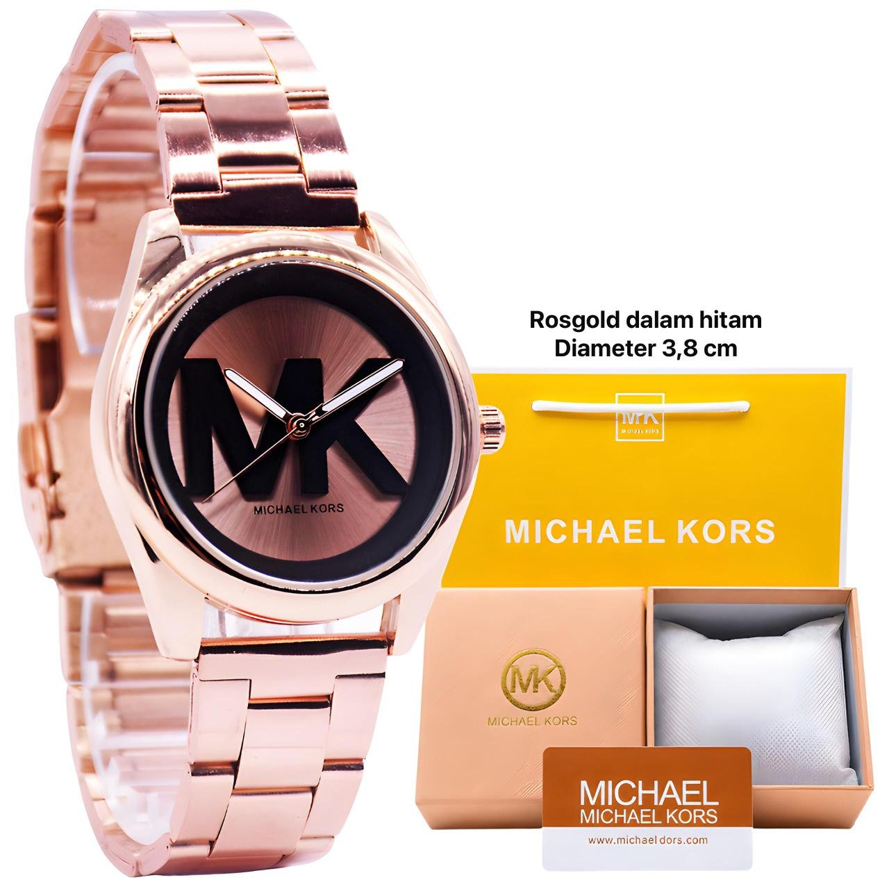 Jam Tangan Wanita Michael Kors MK Roségold Black Dial Premium, foto 1