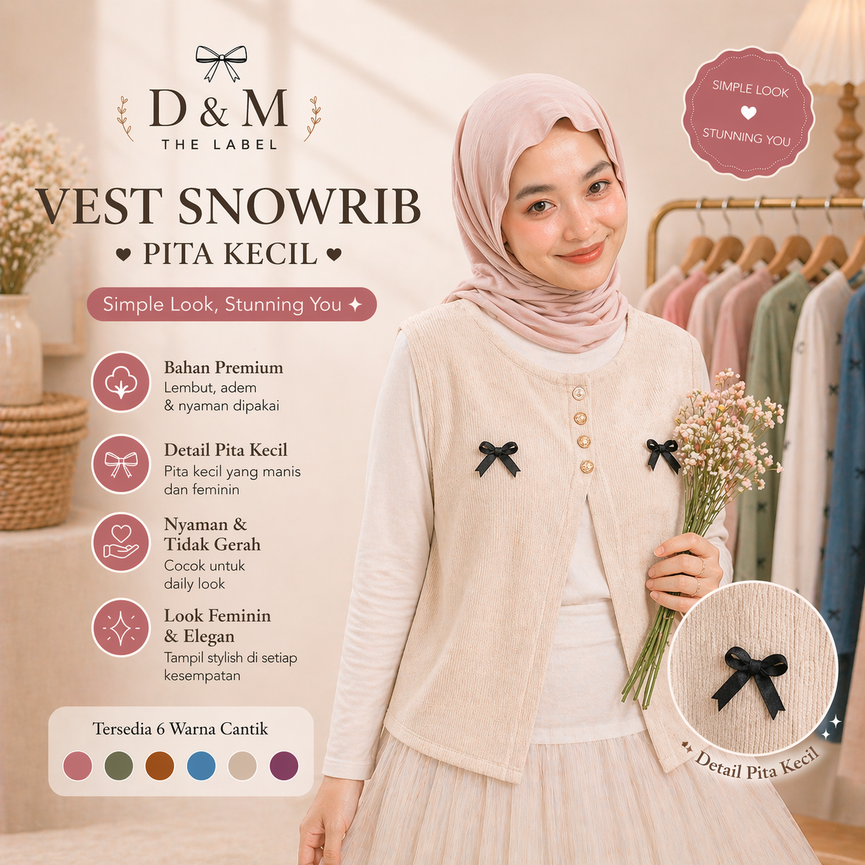Vest Wanita Knit Snowrib Pita Kecil Outer Rajut Korean Style Tanpa Lengan Simple Elegant D&M The Label
